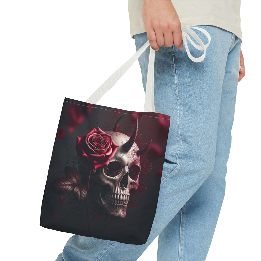 Gothic Rose Skull Tote Bag