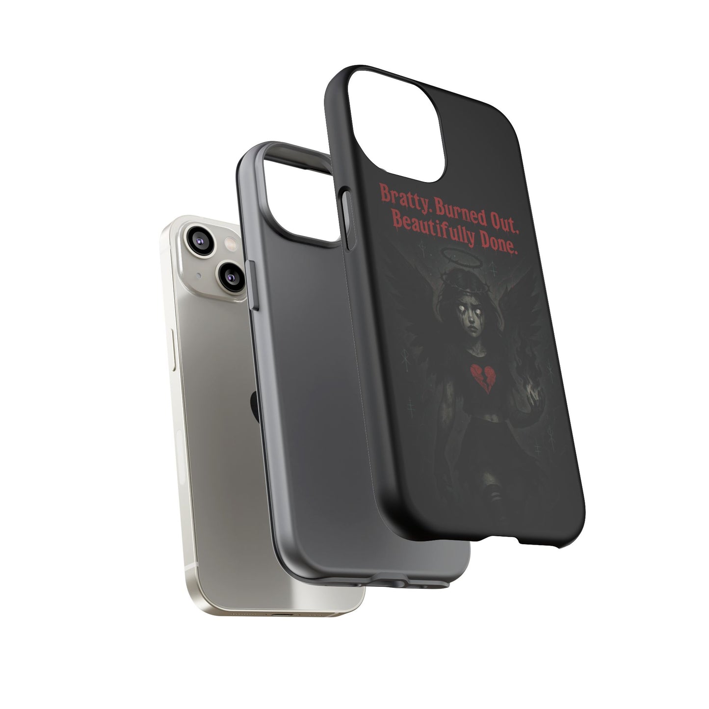 Phone cases with a brand logo on a white background