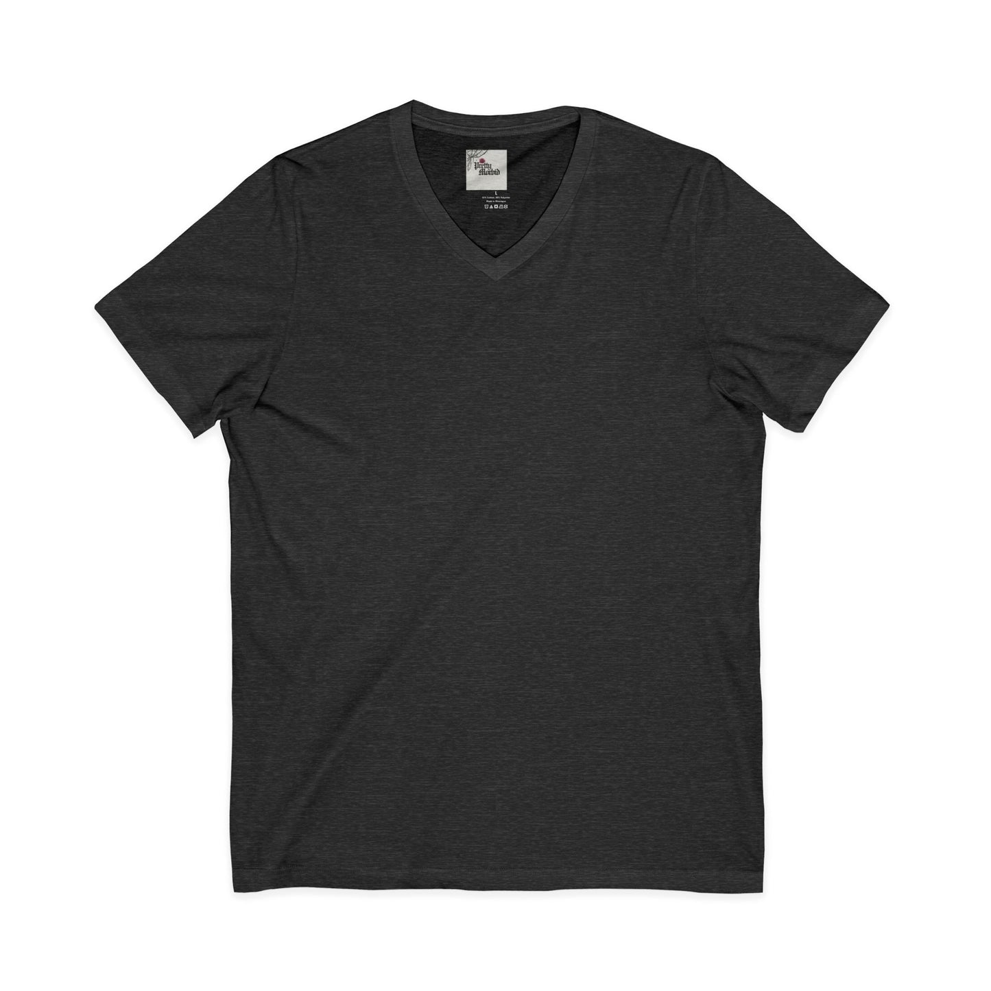 Black t-shirt with 'adopt' text and paw print design on a white background