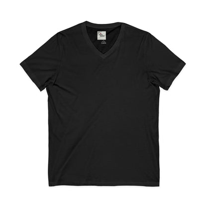 Black t-shirt with 'adopt' text and paw print design on a white background